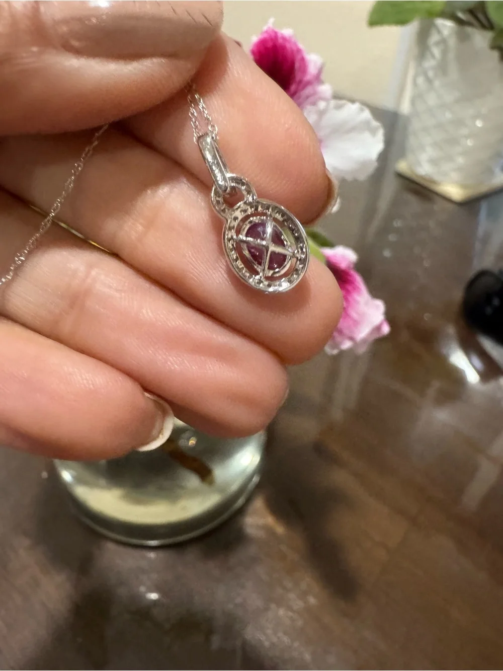 Vintage 1CT Natural Ruby & Diamonds Halo Pendant Necklace 10K White Gold - Picture 13 of 17